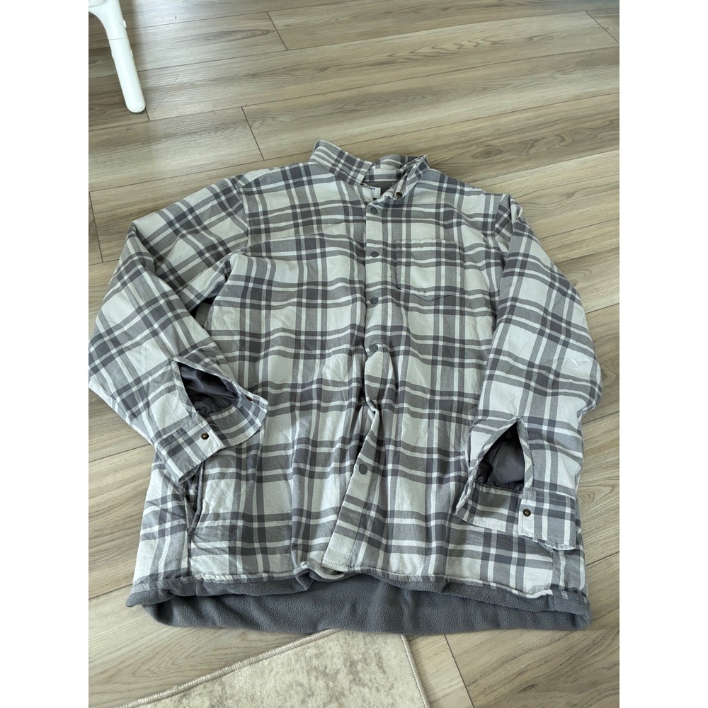 Old Navy Mens XXL Tall Gray Plaid Fleece Lined Flannel Shirt Jacket Cozy-Lined